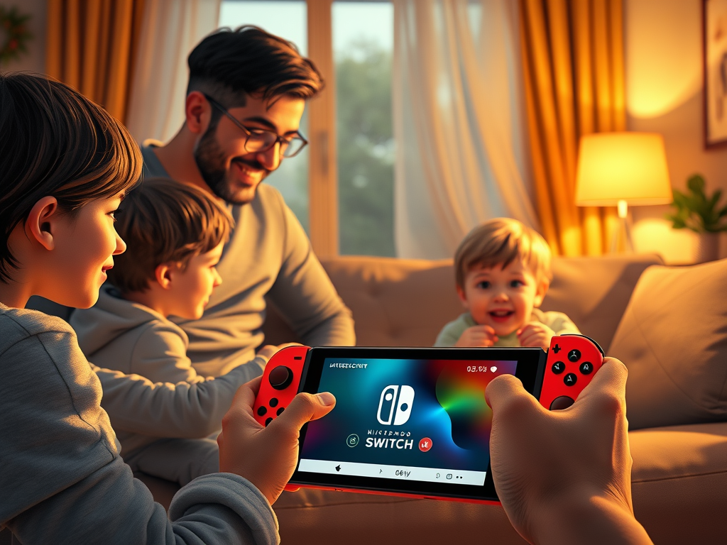 Illustration: Nintendo Switch Konsole mit Altersbeschränkungen-App für Eltern