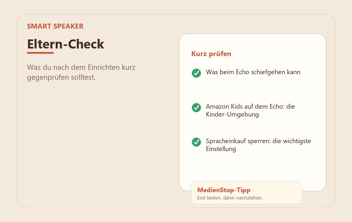 Alexa & Echo kindersicher einrichten: Amazon Kids, Kaufsperre & Co. 3 MedienStop-Praxisbild zu Alexa & Echo kindersicher einrichten: Amazon Kids, Kaufsperre & Co.: elterncheck