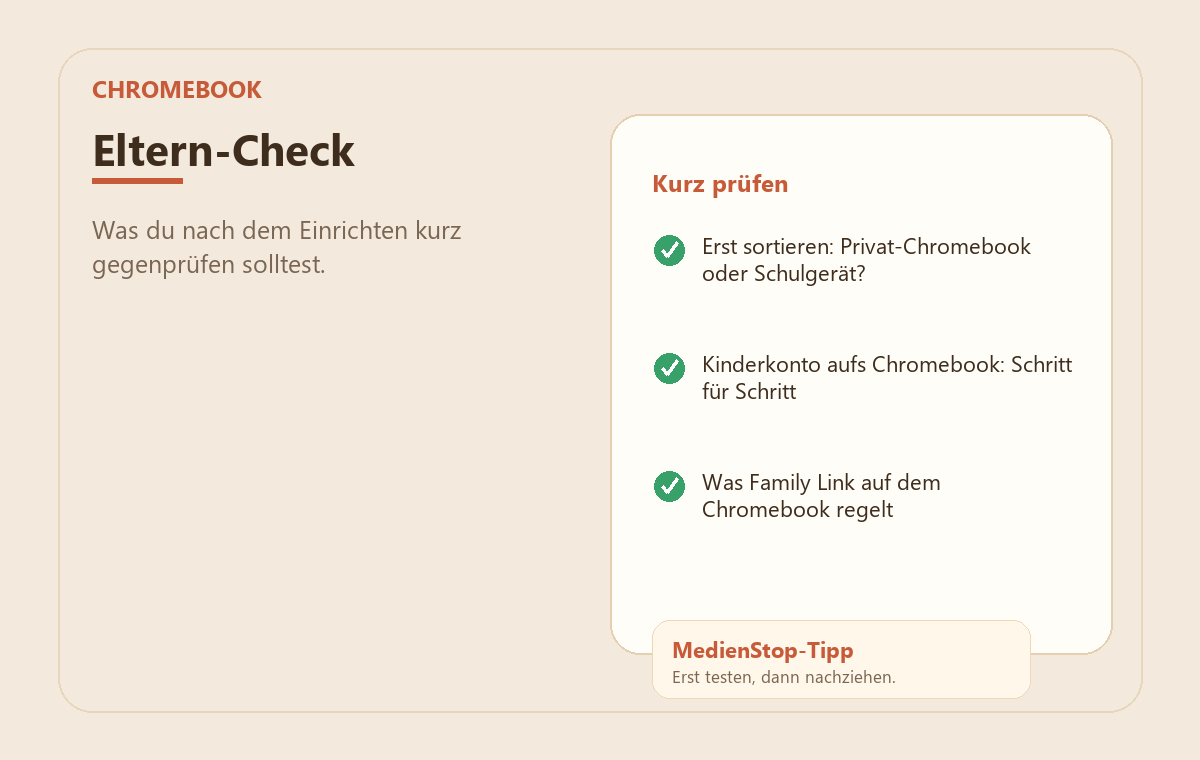 Chromebook kindersicher einrichten: Schul-Laptop & Family Link 3 MedienStop-Praxisbild zu Chromebook kindersicher einrichten: Schul-Laptop & Family Link: elterncheck