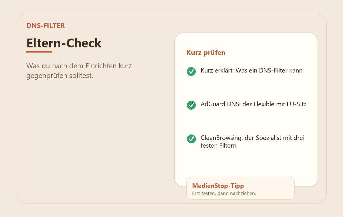 NextDNS-Alternativen: AdGuard DNS, CleanBrowsing & Co. im Vergleich 3 MedienStop-Praxisbild zu NextDNS-Alternativen: AdGuard DNS, CleanBrowsing & Co. im Vergleich: elterncheck