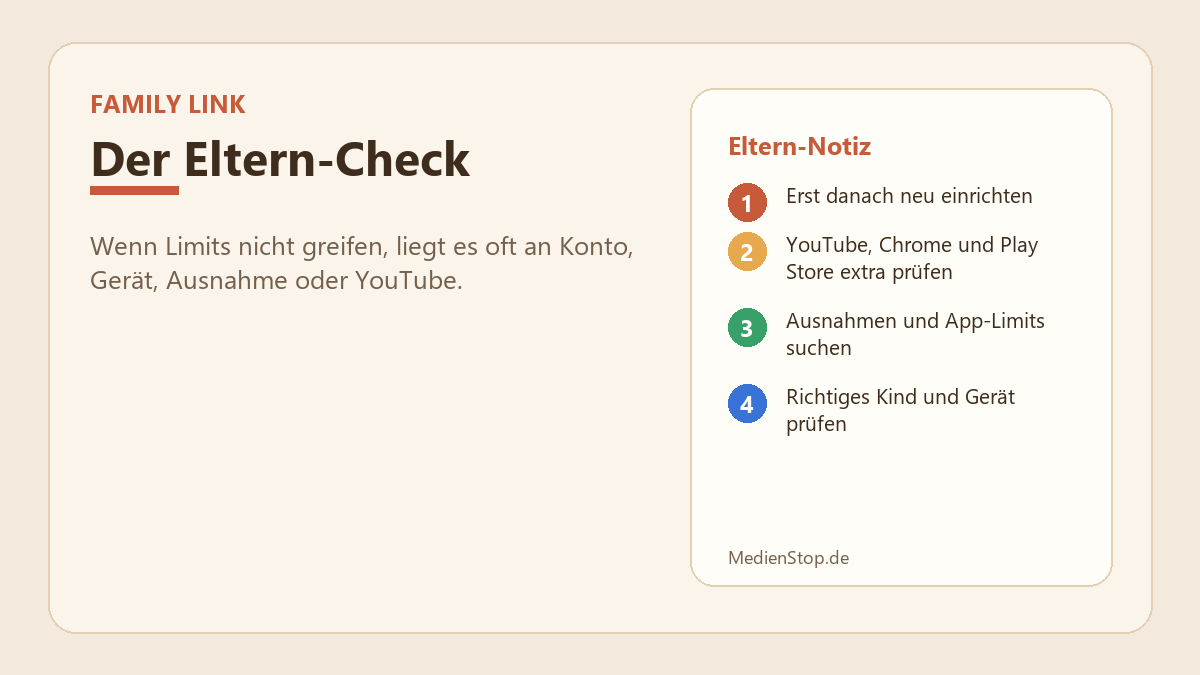 Family Link funktioniert nicht: die ausführliche Eltern-Checkliste 3 Family Link funktioniert nicht: die ausführliche Eltern-Checkliste - Elterncheck