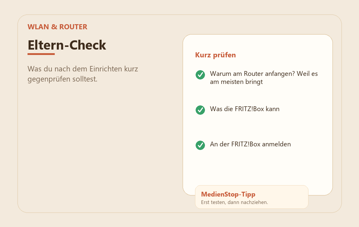 Das WLAN kindersicher machen: Deine FRITZ!Box als ruhiger Türsteher fürs Familiennetz 3 MedienStop-Praxisbild zu Das WLAN kindersicher machen: Deine FRITZ!Box als ruhiger Türsteher fürs Familiennetz: elterncheck