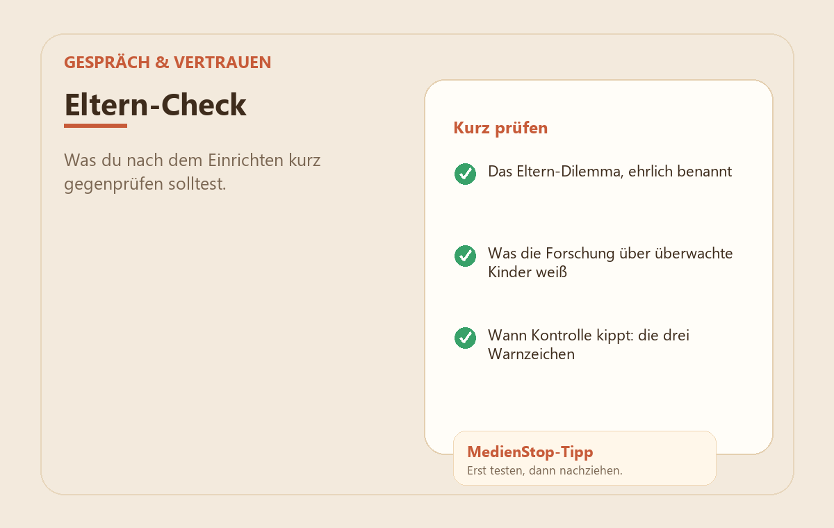Vertrauen vs. Kontrolle: Wann Überwachung mehr schadet als nützt 3 MedienStop-Praxisbild zu Vertrauen vs. Kontrolle: Wann Überwachung mehr schadet als nützt: elterncheck