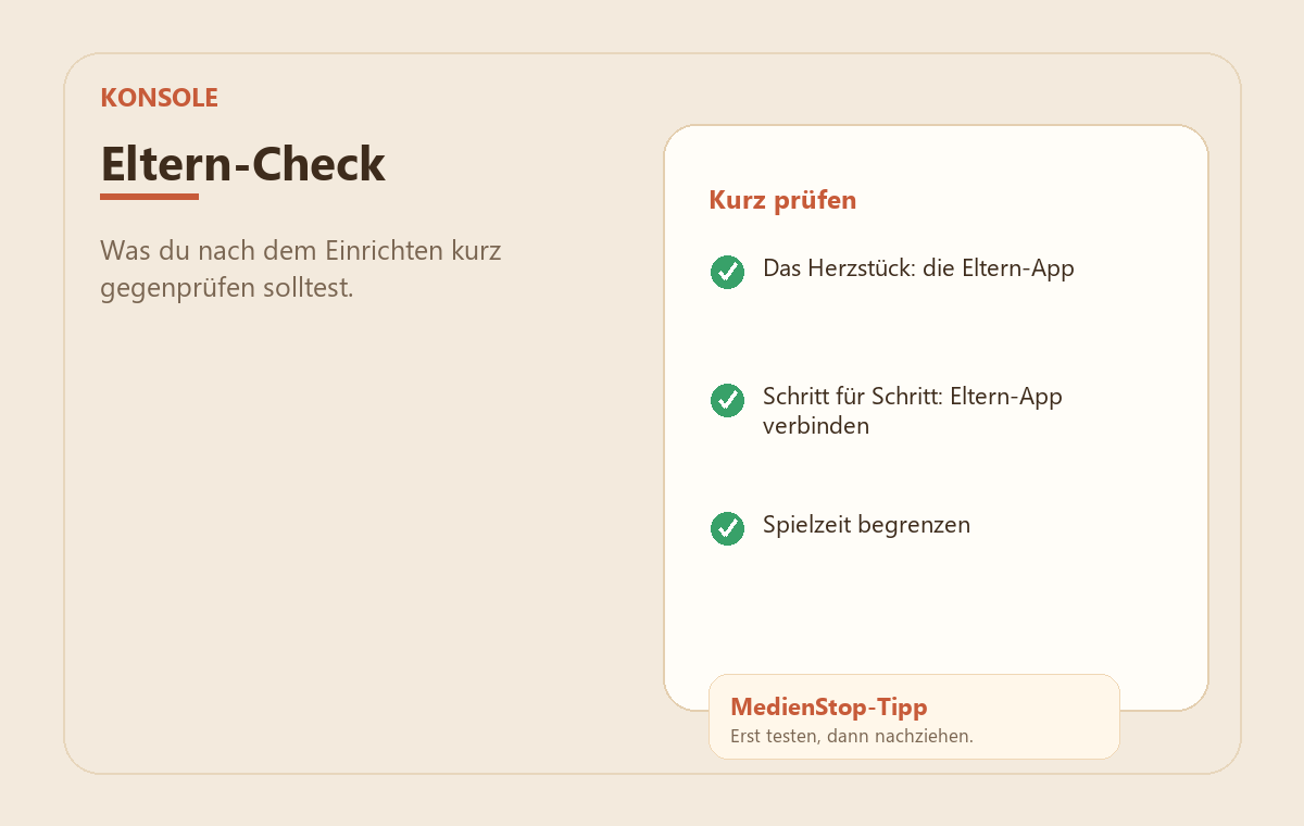 Nintendo Switch kindersicher einrichten: Eltern-App, Zeitlimits & Switch 2 3 MedienStop-Praxisbild zu Nintendo Switch kindersicher einrichten: Eltern-App, Zeitlimits & Switch 2: elterncheck