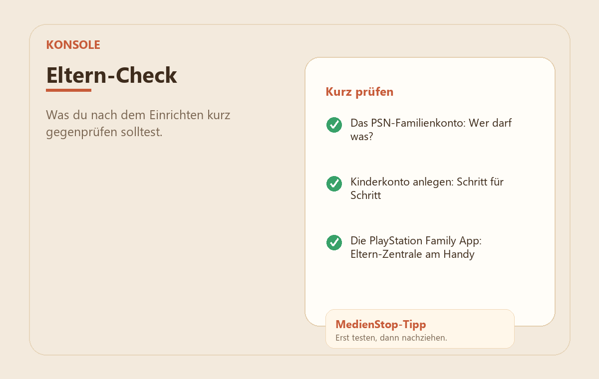 PlayStation kindersicher einrichten: PS5-Familienkonto im Detail 3 MedienStop-Praxisbild zu PlayStation kindersicher einrichten: PS5-Familienkonto im Detail: elterncheck