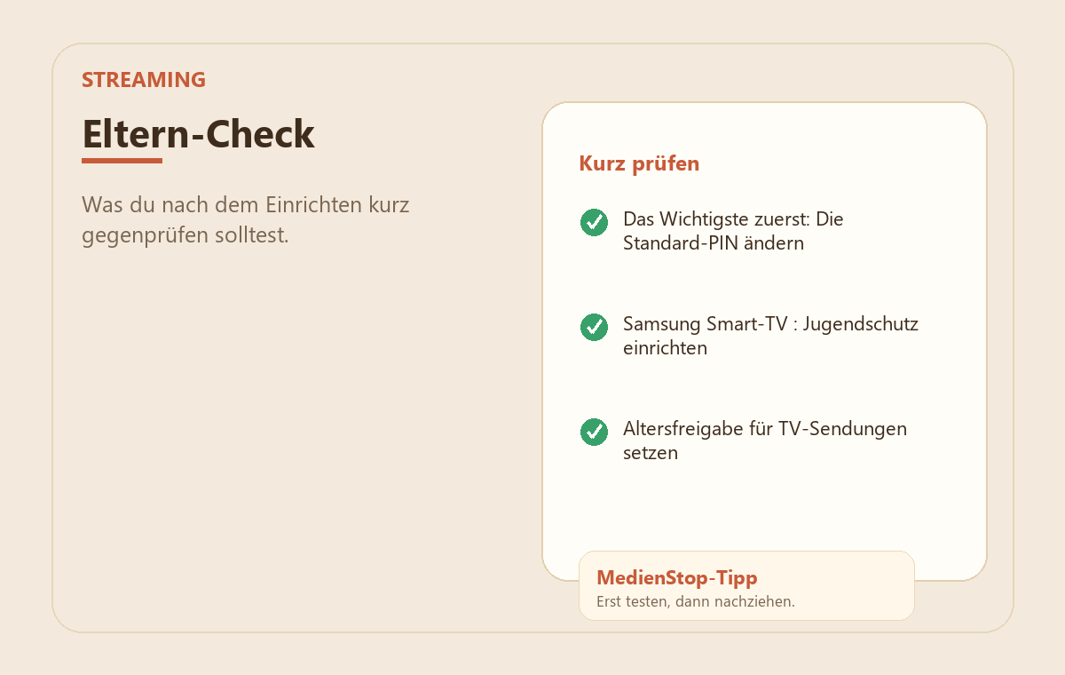 Smart-TV kindersicher einrichten – PIN, Profile und App-Sperren 3 MedienStop-Praxisbild zu Smart-TV kindersicher einrichten – PIN, Profile und App-Sperren: elterncheck