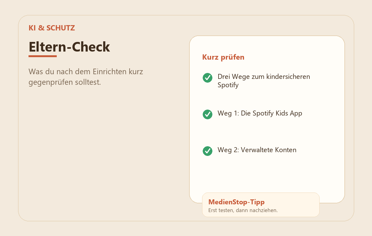 Spotify kindersicher einrichten: Kids-App, Konten & Filter 3 MedienStop-Praxisbild zu Spotify kindersicher einrichten: Kids-App, Konten & Filter: elterncheck