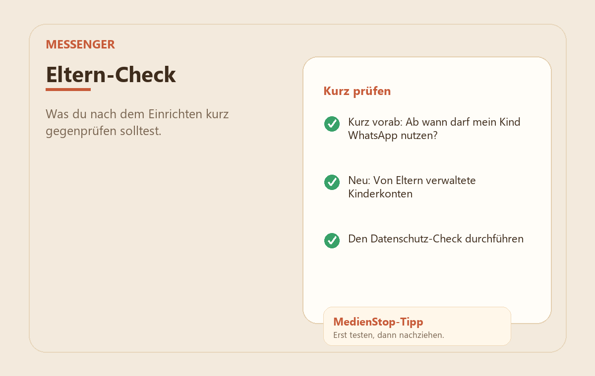 WhatsApp kindersicher einrichten – Tipps für Eltern 3 MedienStop-Praxisbild zu WhatsApp kindersicher einrichten – Tipps für Eltern: elterncheck