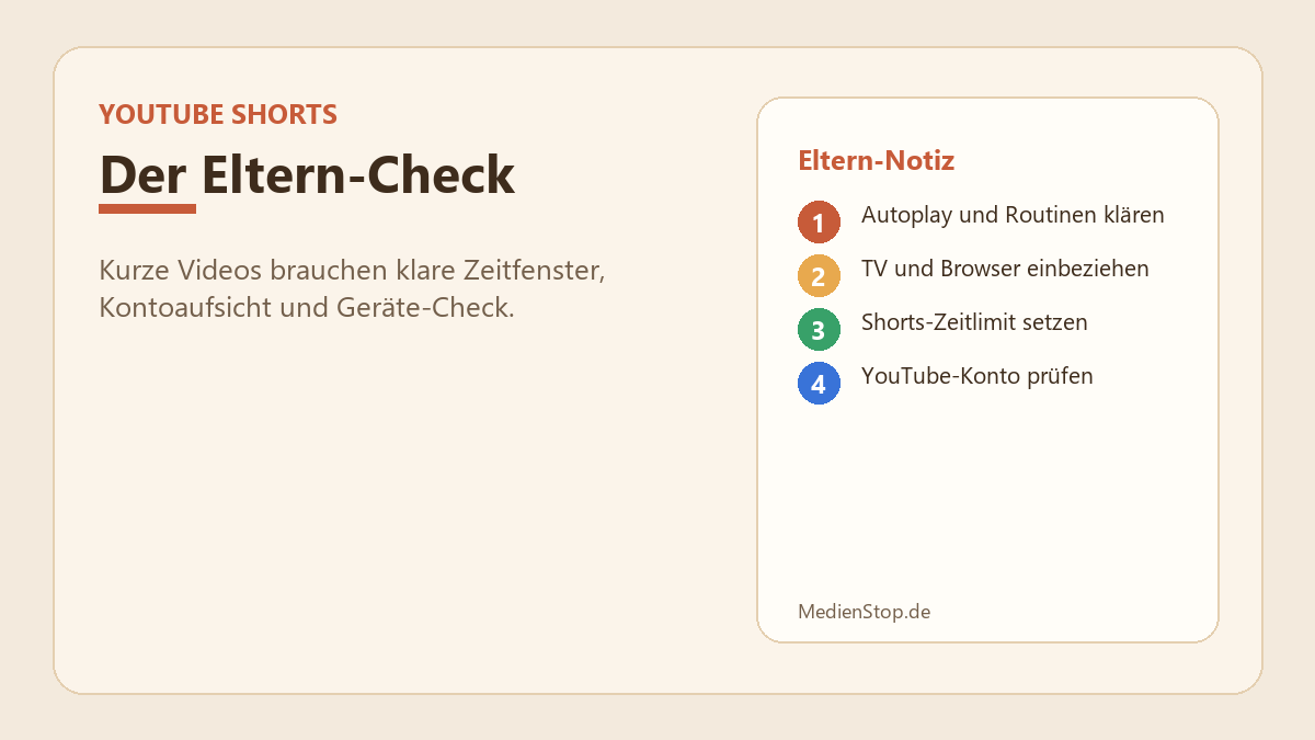 YouTube Shorts für Kinder begrenzen: Einstellungen, Grenzen und bessere Routinen 3 YouTube Shorts für Kinder begrenzen: Einstellungen, Grenzen und bessere Routinen - Elterncheck
